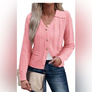 GRACE KARIN Cardigan Knit Open Front Faux Pearl Buttons Down Sweater Tweed M